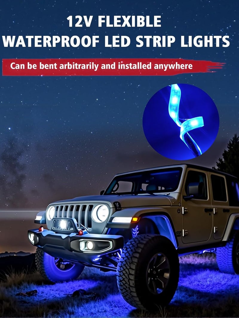 YM EBright 4Pcs Led Strip Lights for Car, 12inch Waterproof IP68 Car Underglow Strip Lights Decoration 18SMD 12V Led Interior Exterior Lights Strip for Cars Motorcycles Truck Golf Cart Boat - Blue - Image 4